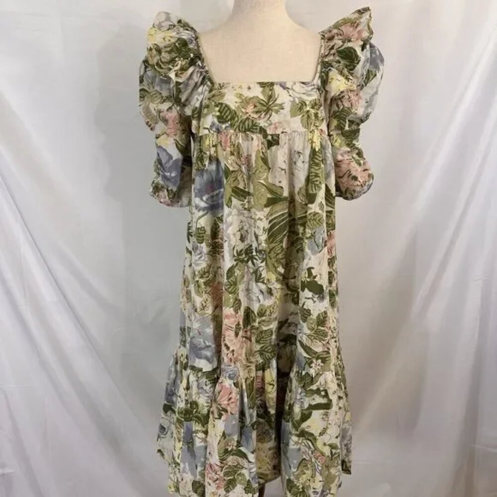 Urban Outfitters Off the Market Puff Sleeve Midi Dress MEDIUM Prairie Floral